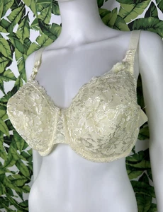 Y2K Fashion Bug Bra Women's Size 42D Light Yellow Lace Underwired Full Cup - Picture 1 of 7