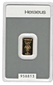 Goldbarren -2- Gramm von Heraeus, 999.9 Feingold - eingeschweißt als Kinebarren - Bild 1 von 2