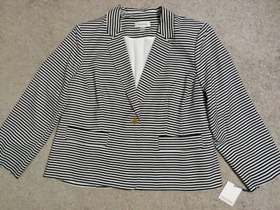 Blazer Calvin Klein para mujer negro blanco a rayas con un botón hombreras talla 24 Foto 1 de 4