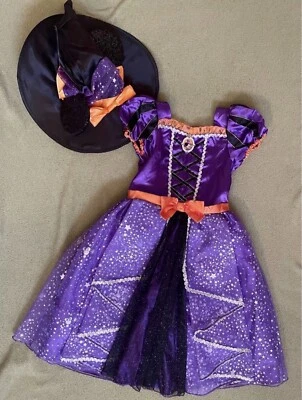 Disney Store Girls Sparkly Minnie Witch Costume & Hat Purple Dress Size 9/10 ec - Image 1 of 4