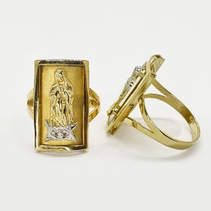 10k/14k Solid Gold Virgin Mary Virgen Maria Guadalupe Square Rectangular Ring - Picture 1 of 5