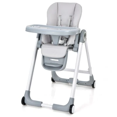 Chaise Haute Pliante à Roulettes pour Bébé Frein en Une Étape Doubles Plateaux - Photo 1/4