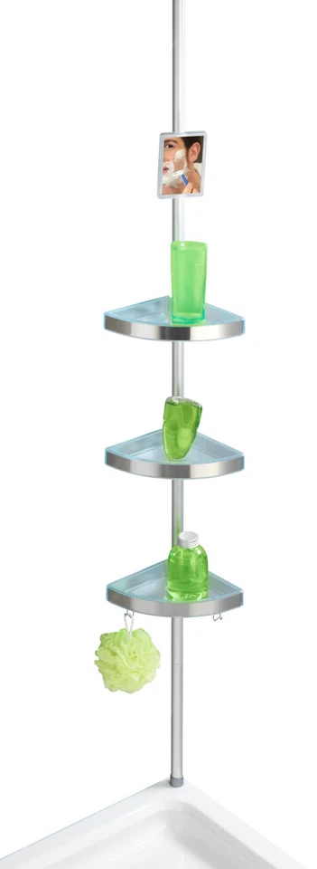 WENKO Teleskop Duschecke mit 3 Ablagen und Spiegel - Silber (20349100)