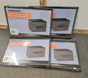 4 Closet Essentials Collapsible Storage Container Gray & Black 11" x 11" x 8" - Picture 1 of 4