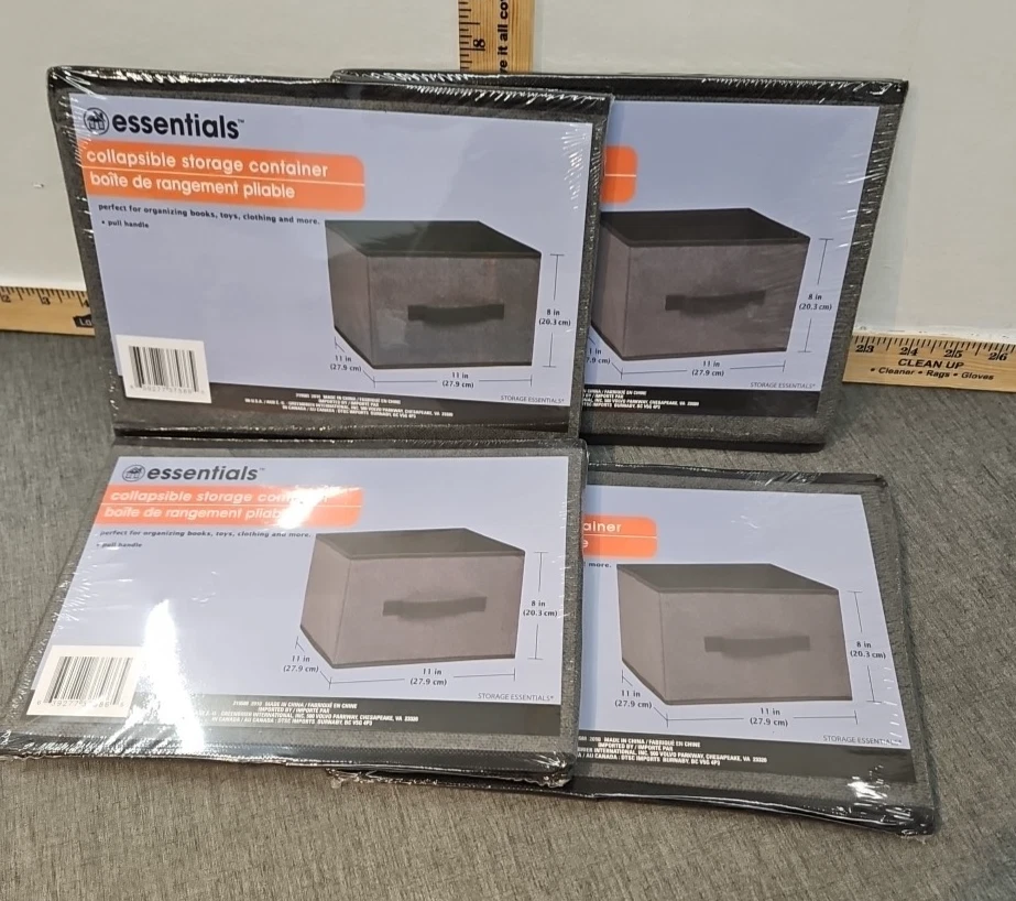 Essentials Dark Gray Collapsible Storage Bin Container With Handle 11x11x8 In.