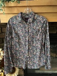 J. Camisa Crew Liberty Tela Azul Blanco Marrón Floral Abotonada Talla 2 - Imagen 1 de 3