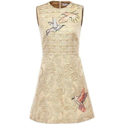 Raro abito uccellino ricamato jacquard rosso Valentino beige archivio senza maniche