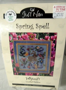 HTF Just Nan SPRING SPELL Counted Cross Stitch Pattern, Linen & Frame - Picture 1 of 3