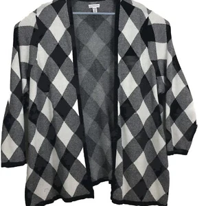 Croft & Barrow Womens Sweater Top Size 3X Open Front Black White Argyle Diamond - Picture 1 of 9