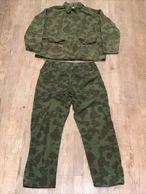 Vtg ROBETT MFG Camo Button-Up Cotton SHIRT PANTS Set Military Woodland LS Army - Image 1 of 4