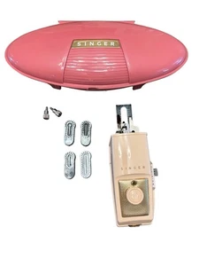 Vintage 1960s Singer Buttonholer 489500/489510 Pink Case W/Extra Templates - Picture 1 of 7