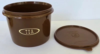 Vintage TUPPERWARE Brown “TEA” Canister #263 with Lid #238- Good Used Condition - Image 1 of 4