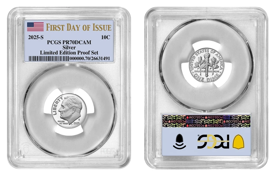 Moneda de diez centavos S Roosevelt 2025 plata 10C graduación profesional PR70DCAM primer día de emisión edición limitada Foto 1 de 1