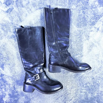 Rag and Bone Womens 36.5 Black Leather Knee High Moto Engineer Boot - Image 1 of 4