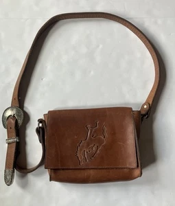 Cartera de cuero marrón bolso de hombro hebilla ajustable Correa Rodeo Caballo Jinete De Colección Usado en excelente estado - Imagen 1 de 8