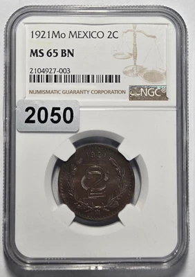 1921Mo MEXICO 2 CENTAVOS 2C NGC 65 BN Certified Coin - Image 1 of 2