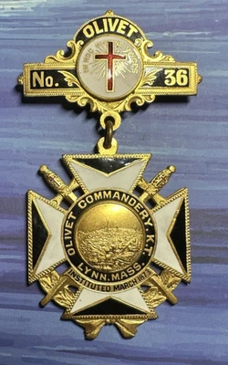 Prendedor medalla Olivet Commandery Knights Templar Lynn Mass #36 Foto 1 de 4