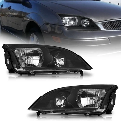 Pair Headlights Assembly For 2005-2007 Ford Focus Clear Corner Black Headlamps Foto 1 de 4