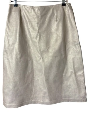 "Falda de cuero para mujer dorada 12 brillante lápiz de rodilla de colección inc años 90 Y2K rara nueva sin etiquetas con 32""" Foto 1 de 4