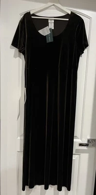 NEW Laura Ashley Vintage Velvet Maxi Dress Olive Green XL Empire Waist Long  90s - Image 1 of 4