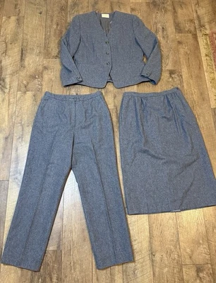 Vintage Pendleton Grey Wool 3-Piece Set Blazer, Pants, Skirt Sz 12 - Image 1 of 4