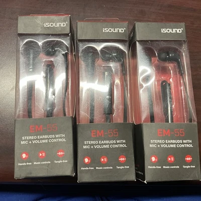 Lot Of 3 New iSound EM-55 Stereo Earbuds + Microphone - Image 1 of 2