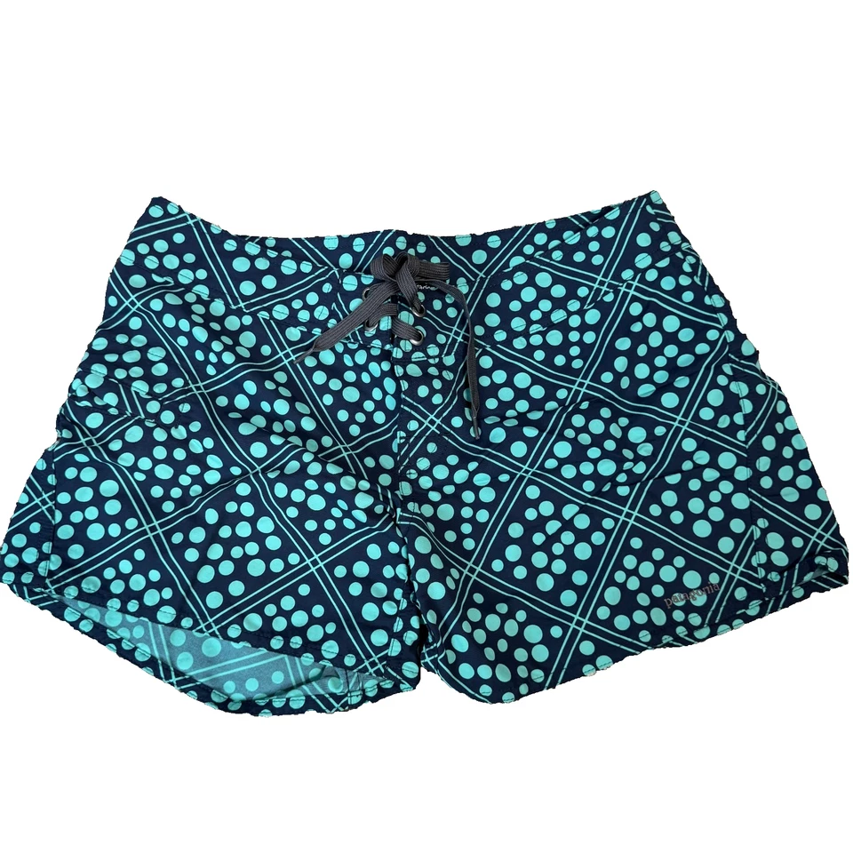Pantalones Cortos Patagonia Wavafarer Para Mujer 4 Azul Lunares Natación Tabla Cubrir Mini Foto 1 de 4