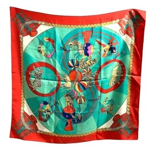 Hermès HERMES Beauté Carré 90 Cirque cirque foulard étole soie 100 rouge ré - Photo 1 sur 7