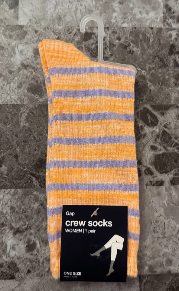 NUEVO CON ETIQUETAS CALCETINES GAP MUJER TALLA ÚNICA NARANJA MELOCOTÓN RAYAS PERIWINKLE Foto 1 de 2