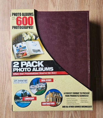 Set of 2 Book Bound Photo Albums 600 Photos Brown Faux Leather Archival Safe NOS - Image 1 of 4