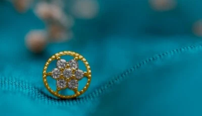 14K 纯金鼻针身体穿孔珠宝钻石鼻钉婚礼礼物 N5。 — 第 1/4 张图片