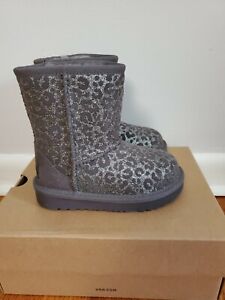 Ugg Toddler Girls' Classic Glitter Leopard Print Boots Size US 8 nightfall  gray