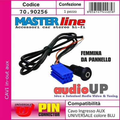 MASTERLINE CAVO INGRESSO AUX FEMMINA DA PANNELLO FIAT PANDA DAL 2013 IN POI CONNETTORE BLU