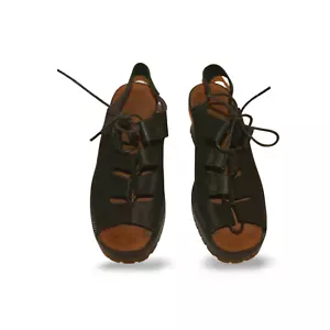 Black Leather Apostrophe Gladiator Sandals Size 6 - Picture 1 of 21