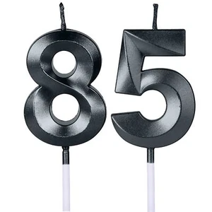 Black 85th & 58th Birthday Candles For Cakes Number 85 58 Candle Cake Topper For - Picture 1 of 7