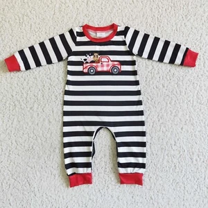 Baby Boy Cow Truck Embroidery Stripe Long Sleeve Romper 1pc - Picture 1 of 1