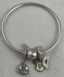 Pandora Ale Authentic Sterling 925 Rare Bangle w/Wings Plus 2 Charms - Picture 1 of 8