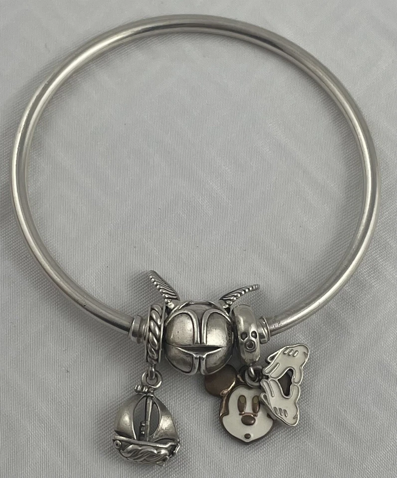 Pandora Ale Authentic Sterling 925 Rare Bangle w/Wings Plus 2 Charms - Image 1 of 4
