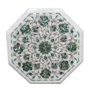 White Marble Table Top | Coffee Center Table with Inlay Work | Handmade art - Picture 1 of 8
