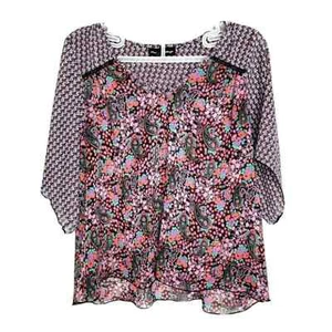 Mason + Mackenzie Blouse M Medium Purple Top Shirt Blouse Pretty Floral - Picture 1 of 6