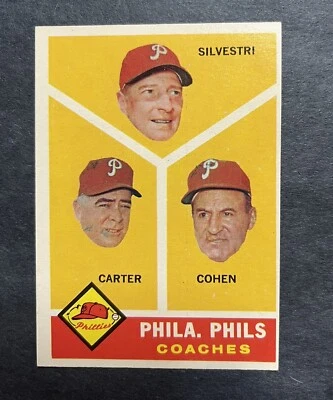 1960 Topps #466 Philadelphia Phillies Coaches Silvestri, Dick Carter, Cohen - Image 1 of 2