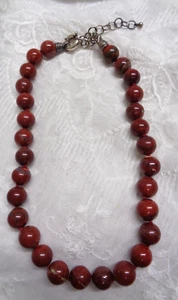 Vtg Estate Jewelry ~ Silvertone RED Marbled Glass Bead Handknotted Necklace 19" - Picture 1 of 8