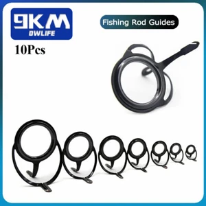 10pz Kit Guida Riparazione Canne da Pesca Nere Guida Canna da Pesca Anelli Ceramici 6#-50# - Foto 1 di 9