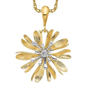 14K Solid Two Tone Gold Diamond Flower Necklace - Picture 1 of 13