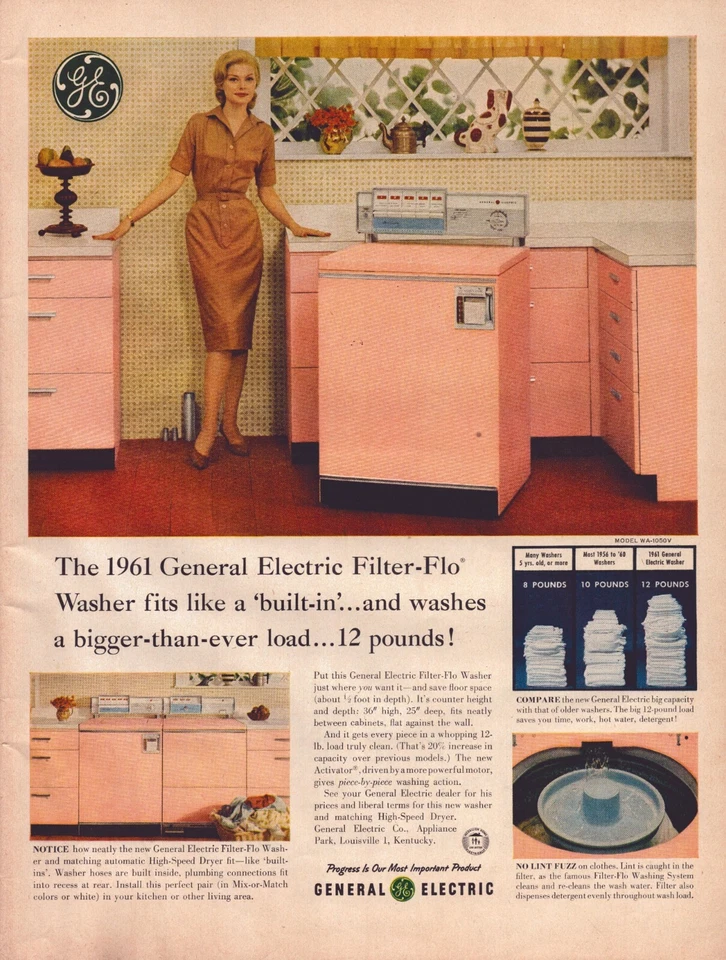 Lavadora General Electric 1961 anuncio impreso rosa filtro eléctrico Flo Foto 1 de 1