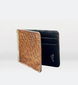 Brown Ultra slim Genuine Ostrich Bifold Money Clip Wallet - Picture 1 of 1