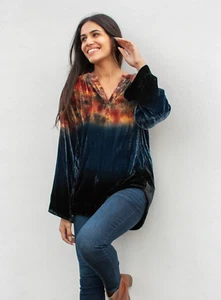 Kyla Seo KYRE161 Blair Blouse Velour Deep Ocean Tie Dye Size S - Picture 1 of 7