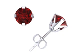 Genuine 1.00Ct Round Ruby Stud Earrings 14k White Gold Prong Set AAA Push Back - Picture 1 of 3