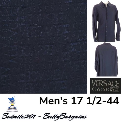 Vintage Versace Classic V2 ""Versace"" TUTTA stampa vintage da uomo 17 1 2 blu navy