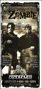 Blasko & Riggs (Rob White Zombie) 1999 Fernandes Bass & Guitar 5 x 11 ad print - Picture 1 of 3